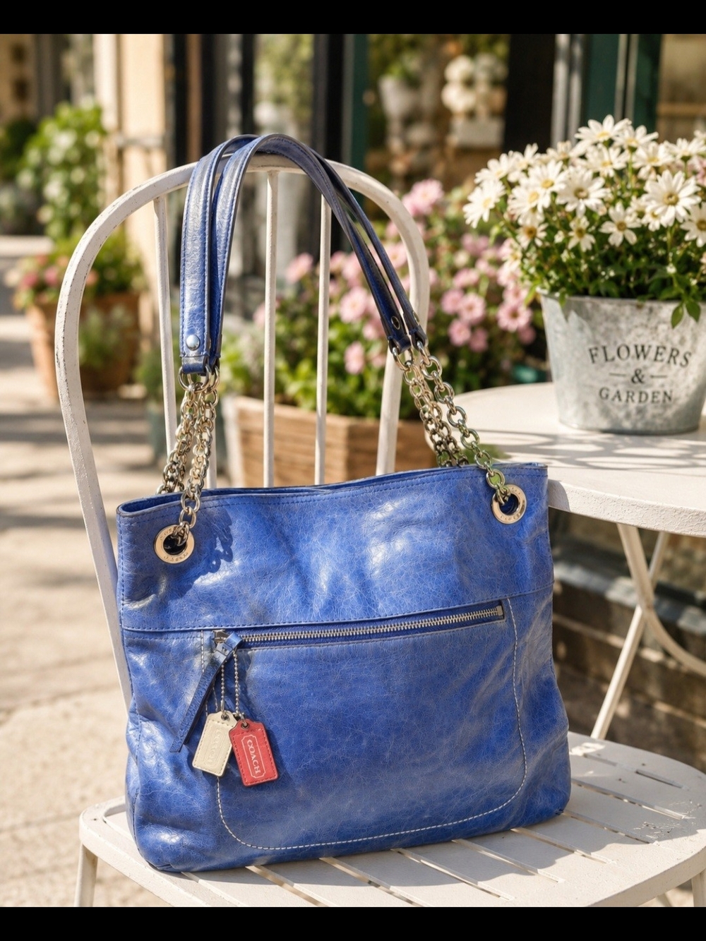 Coach Blue Leather Chain-Strap Shoulder Bag
